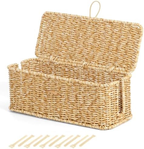 Cable Management Box, Cord Organizer with Lid & Cable Ties - Natural, M by BROWNLILY