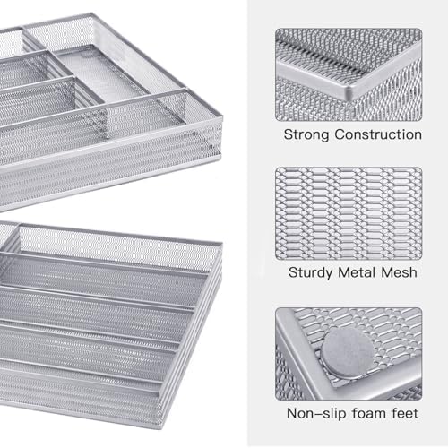 Neudeco Drawer Organizer Set, Silver Mesh, 6 Pack - Image 4