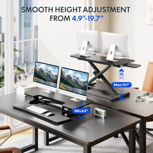 FLEXISPOT 36" Electric Standing Desk Converter, Motorized Sit to Stand Desk Riser, Height Adjustable Desktop Dual Monitor Workstation with Large Keyboard Tray, Black - Image 4