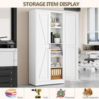 White Metal Storage Cabinet, 71" Kitchen Pantry Cabinets for Office - Image 3