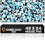 Gamer Boss - Gaming Mouse Pad - 48 x 24 Inches - 4mm Thick with Stitched Edges, Non-Slip Rubber Base, Premium Cloth Mousepad, Desk Mat for Laptop, Keyboard, Computer & PC (Mega, Squares) by GamerBoss