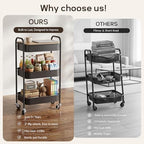 DTK 3 Tier Rolling Cart with Wheels, Heavy Duty Metal Utility Cart, Mobile Storage Organizer with Lockable Casters, Multi-Purpose Rolling Cart for Nursery, Bathroom, Kitchen, Office, Classroom - Image 4