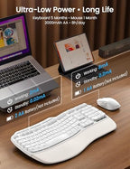 White Ergonomic Wireless Keyboard and Mouse Combo, 2.4G Full Size Ergo Wave Key Board with Cushioned Plam Rest, Natural Typing, 3 DPI Adjustable Silent Mouse for Computer/Laptop/Windows/Mac - Sablute - Image 5