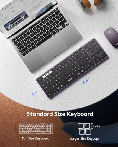 Foldable Keyboard and Mouse, Samsers Folding Bluetooth Keyboard Combo, 2.4G + BT5.0 x 2, Full-Size Portable Travel Keyboard & Rechargeable Wireless Mouse for Windows Android iOS Mac OS, Misty Purple - Image 3