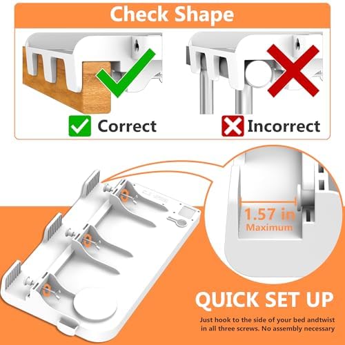 Hiree Bedside Shelf for Dorm Bunk Bed with USB Charging Port and 2 AC Outlets, Bedside Caddy, Bunk Bed Extender, Attachable Bedside Table, College Dorm Essential Clip On Bedside Tray, Plus Size, White - Image 4