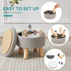 Small Foot Stool Ottoman with Storage, Sherpa Ottoman Foot Rest for Couch, Round Footstool with Storage, Small Ottomans and Footstools for Living Room and Entryway (Light Gray) - Image 4