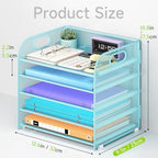 Cawukege 2 Pack 5 Tier Paper Organizer, Letter Tray with Handle, Mesh Desk Organizer, Metal File Organizer, Office Desk Accessories for Home, Office, Classroom, School -Blue - Image 5