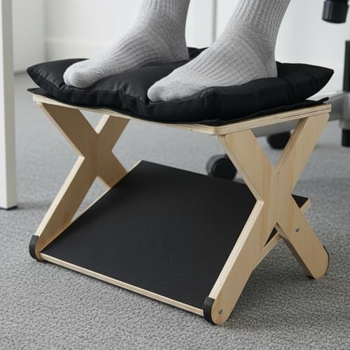 Foot Rest for Under Desk at Work, Non-Slip Wooden Under Desk Footrest, Ergonomic Foot Stools for Office Home (Black, OneSize) - Image 6