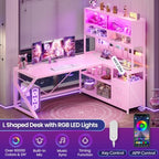 SEDETA L Shaped Gaming Desk with Storage Shelves, 2 Drawer, LED Light - Image 6