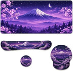 Cherry Blossoms Desk Mat Set Mount Fuji Purple Sky Mouse Pad with Wrist Rest 4in1 Desk Mat for Desktop Ergonomic Keyboard Wrist Support Anti-Slip Computer Ergonomic Mouse Pad Home Office Gaming by Unknown