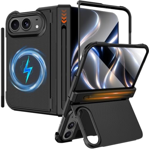 NINKI for iPhone Duo Case with Stylus Pen Holder & Stylus & Invisible Kickstand, Magnetic Screen Protector Hinge Protective Fold Phone Cover for iPhone Duo Case with Slim S Pen Slot and Stand – Black by NINKISmartAccessories