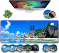 Ergonomic Keyboard Wrist Rest & Mouse Pad Wrist Rest Set, Large XXL Gaming Desk Mat 31.5"x 11.8",Non-Slip Base, Memory Foam,Easy Typing Pain Relief for Office & Home, Beaches Scene France Seychelles by Unknown