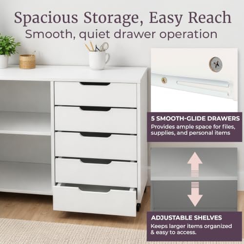 Lavish Home 5 Drawer Office Storage Cabinet, White, 30.75”x15.75”x25.43” - Image 4