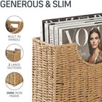 Coeusy Wicker Magazine Basket, Paper Rope Woven Magazine Holder for Files, Books, Documents, Newspapers, Narrow Boho Organizer and Storage Bins with Handle for Office, Living Room, Bathroom (Natural) - Image 3