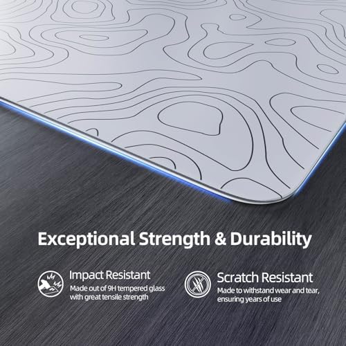 ATTACK SHARK CM05 Glass Gaming Mouse Pad,17.7x15.7 in Large Mouse Mat，Non Slip 9H Hard Mousepads,Nano-Textured Glass Surface with Improved Precision and Speed for FPS Players-White Contour - Image 4