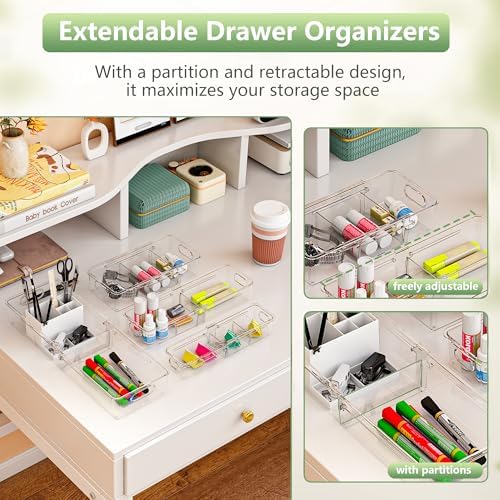 BLULEE 4-in-1 Expandable Drawer Organizer Set, Adjustable Clear Bins - Image 3