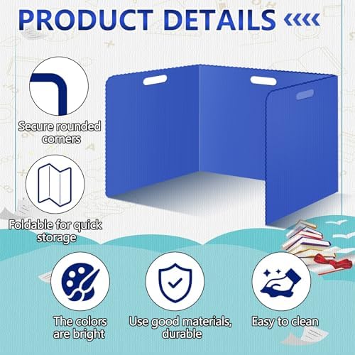 24 Pcs Desk Dividers for Students Classroom Plastic Privacy Folders Blue Test Dividers for Students Desks Trifold Privacy Panel Partitions for School Teacher Supplies(24pcs Blue) - Image 3