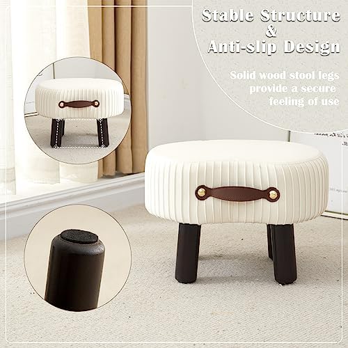 Foot Stools Small, White Ottomon with Handle, Velvet Footrest - Image 5