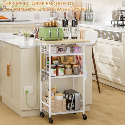 ThreeHio Rolling Kitchen Microwave Cart, 4 Tier Microwave Table Stand with Storage, Kitchen Storage Rack on Wheels, Coffee Station Cart Rack Shelf Organizer for Living Room Office, Balcony - Image 4
