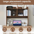 Nromant Desktop Bookshelf, Wooden Desk Storage Hutch with 5 Shelves, 3-Tier Desktop Display Organizer Rack for Office Home (Brown, 5 Shelves B) - Image 4