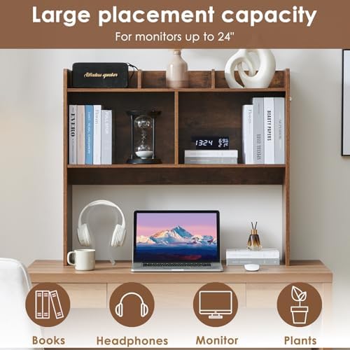 Nromant Desktop Bookshelf, Wooden Desk Storage Hutch with 5 Shelves, 3-Tier Desktop Display Organizer Rack for Office Home (Brown, 5 Shelves B) - Image 4