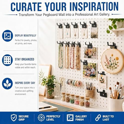 Tandefio 100 Pcs Pegboard Hooks, Picture Hangers for 1/8 & 1/4 in, Black - Image 6