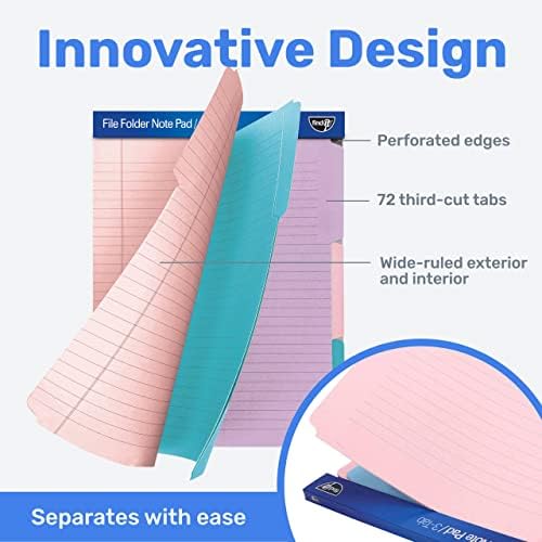 Find It File Folder Notepad - Pack of 72-9.5 x 12.5 Inch Notebook Organizer Folders for Filing, Document, and Clipboard Organization - Pastel - Image 3