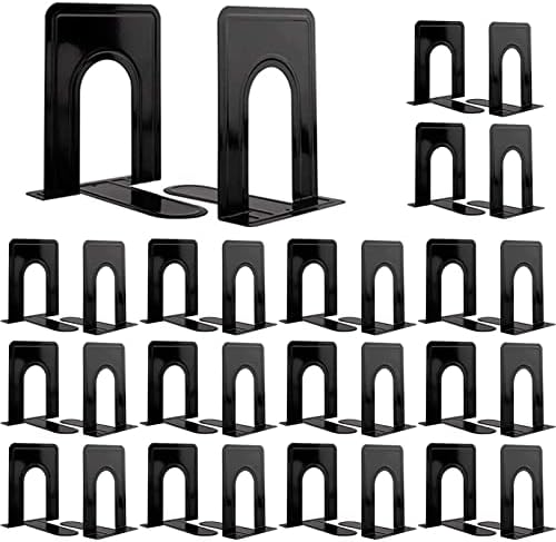 30 Pcs Metal Book Ends for Shelves, Heavy Duty Bookends for Office Home Kitchen Decorative, Nonskid Book Ends to Hold Heavy Books Black 6.5 x 5 x 5.7 in, 15 Pairs by Aellabus