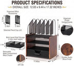 Wood Desk Organizer - 4-Tier Desktop File Organizer with Drawer, Wooden Paper Tray, Vertical File Holders & 2 Pencil Holders - Office Desk Organizer for Papers, Mail, Notebooks, Stationery - Image 2