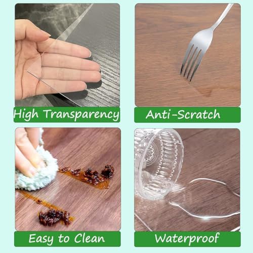 Kasepie 40 X 68 Inch Clear Table Cover Protector,1.5mm Thick Plastic Table Cover, Clear Plastic Tablecloth Protector, Grime Proof and Easy to Clean, Suitable for Dining Table、 Coffee Table、Dresser - Image 4