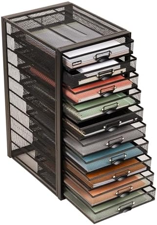 Mind Reader 10-Drawer Desk Organizer for Office Supplies, Crafts, Mail Sorting & More, Metal Mesh, Black by MindReader