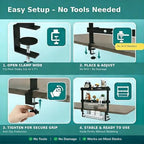 Clamp On Desk Shelves Organizer, Adjustable 2-Tier Desk Storage Rack with Large Trays, Phone Stand & Headphone Hook, No-Drill Setup for Office & Gaming Desks - Image 5