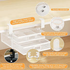 Sliding Under Desk Drawer Organizer No Drilling 2 Drawers Slide Out Desktop Or Under Table Storage Metal Clamp On Desk Drawer Attachment Small Desktop Organizer for Home & Office, White - Image 5