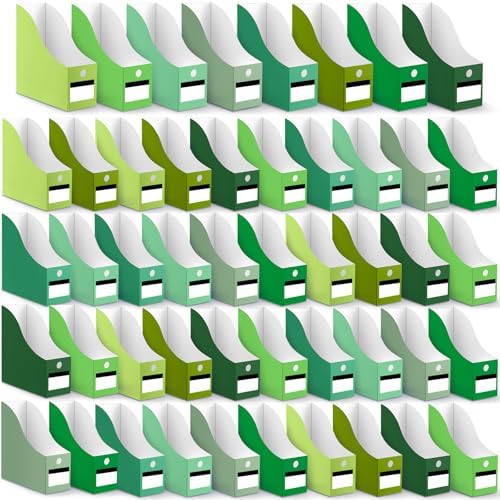 Jutom 48 Sets Cardboard Magazine Holders with Labels for School,Green by Jutom