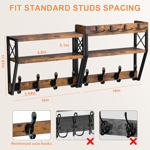 Upgraded 3-Tier Large Coat Rack Wall Mount with Shelf - Image 4