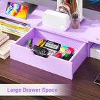 Dual Monitor Stand with USB Ports Wood Monitor Stand Riser with Drawer - Image 4