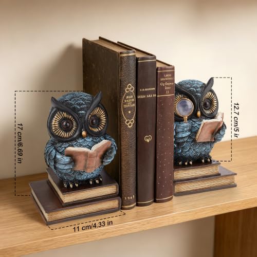 Owl Decorative Bookends for Shelves, Heavy Duty Resin Book Ends with Non-Slip Pads, Vintage Reading Owl Statues, Library Office Home Decor, Book Lover and Teacher Gifts - Image 4