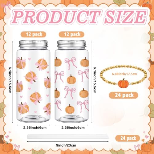 48 Pcs Fall Gift Bulk for Women, Pink Bow Pumpkin Cup Bracelets - Image 3