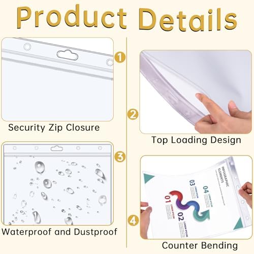 AKONEGE 12PCS Hard Sheet Protectors 8.5 x 11 Waterproof Resealable Zip Paper Page Protectors Clear Rigid Plastic Sleeves for Photos Certificate, Heavy Duty Document Holder Wall Sign Holder, Vertical - Image 4