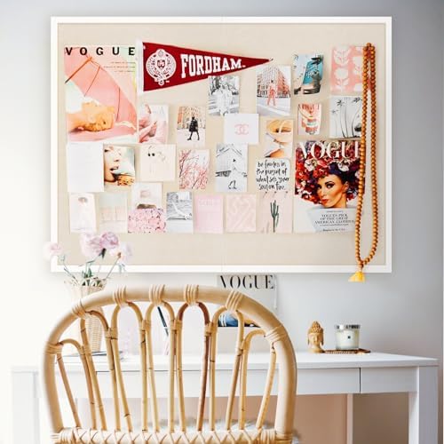 Miratino Large Bulletin Board 48x36 inch with Linen Cork Boards Wall Decor Hanging Pin Wood Framed Display Bulletin Cork Photo Picture Board Light for Room School Office 30-Pushpin White - Image 5