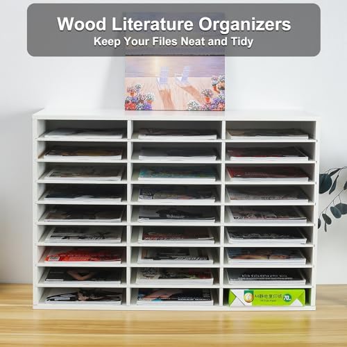 PAG-Mass Mail Sorter Organizer, Wood Literature Organizer, Student Mailbox for Classroom, Desktop Bill Paper Organizer for Office Home School, 27 Compartments, White - Image 3