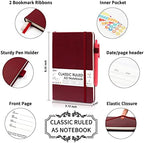 12 Pack Notebooks Journals Bulk with 12 Black Pens, Feela A5 Hardcover Notebook Classic Ruled Journal Set with Pen Holder for School Business Work Travel Writing, 120 GSM, 5.1”x8.3”, Wine - Image 2