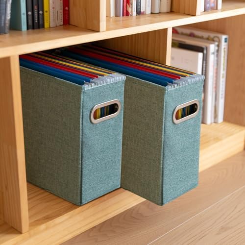 4 Pack Letter Size File Storage Box Collapsible, Fabric Hanging File Folders Organizer, Portable Office Document Holder with Metal Handle, Smooth PVC Rails, Green - Image 7