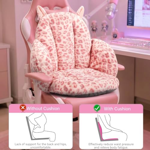 DOBUONO Comfy Office Chair Cushion, Cute Seat Cushion Kawaii Cushion for Gaming Chair with Backrest Non-Slip Floor Seating for Adults and Pets Pink Leopard Print Stuff for Room Decor - Image 4