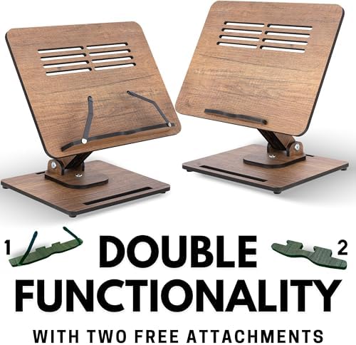Vigo Wood 360° Rotating Book Stand, Tilt and Height Adjustable Laptop and Cookbook Holder, Foldable Reading Desk (Walnut) - Image 2