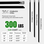 Metal Zip Ties 200 Pack 24 Inch, 304 Stainless Steel 300LBS Heavy Duty Zip Ties Black - Self-Locking Cable Ties for Exhaust Wrap，Chain Link Fence Parts, Outdoor Farms,Pipes - Image 2