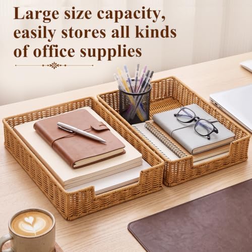 2 Pcs Rattan Letter Tray for A4 File, Woven Desk Organizer Tray - Image 5