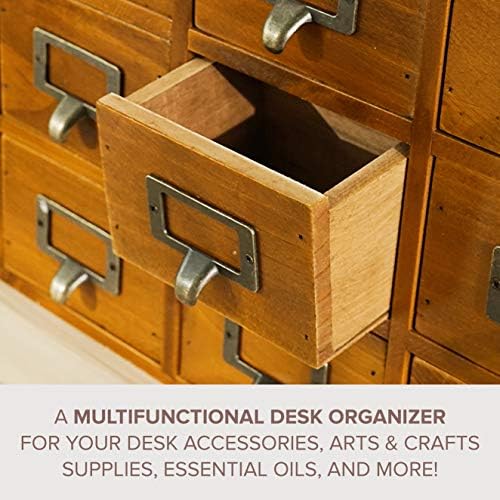 Card Catalog Desk Drawer Organizer - Wooden Storage Box with 16 Drawers - Home Office Desk Organizer Curio Cabinet - Rustic Drawers Dressers for Countertop- Apothecary Cabinet Tea Coffee Pod Storage - Image 5