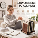 2 Pcs 5 Section Inclined Vertical Desk File Organizer Metal Frame Wood Base - Image 4