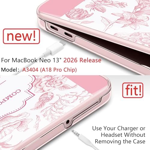 DONGKE Compatible with MacBook Neo 13 Inch Case 2026 A3404 A18 Pro chip & Touch ID, Plastic Hard Shell with Keyboard Cover, Screen Protector & Dust Plugs, Blush Composition Book - Image 4
